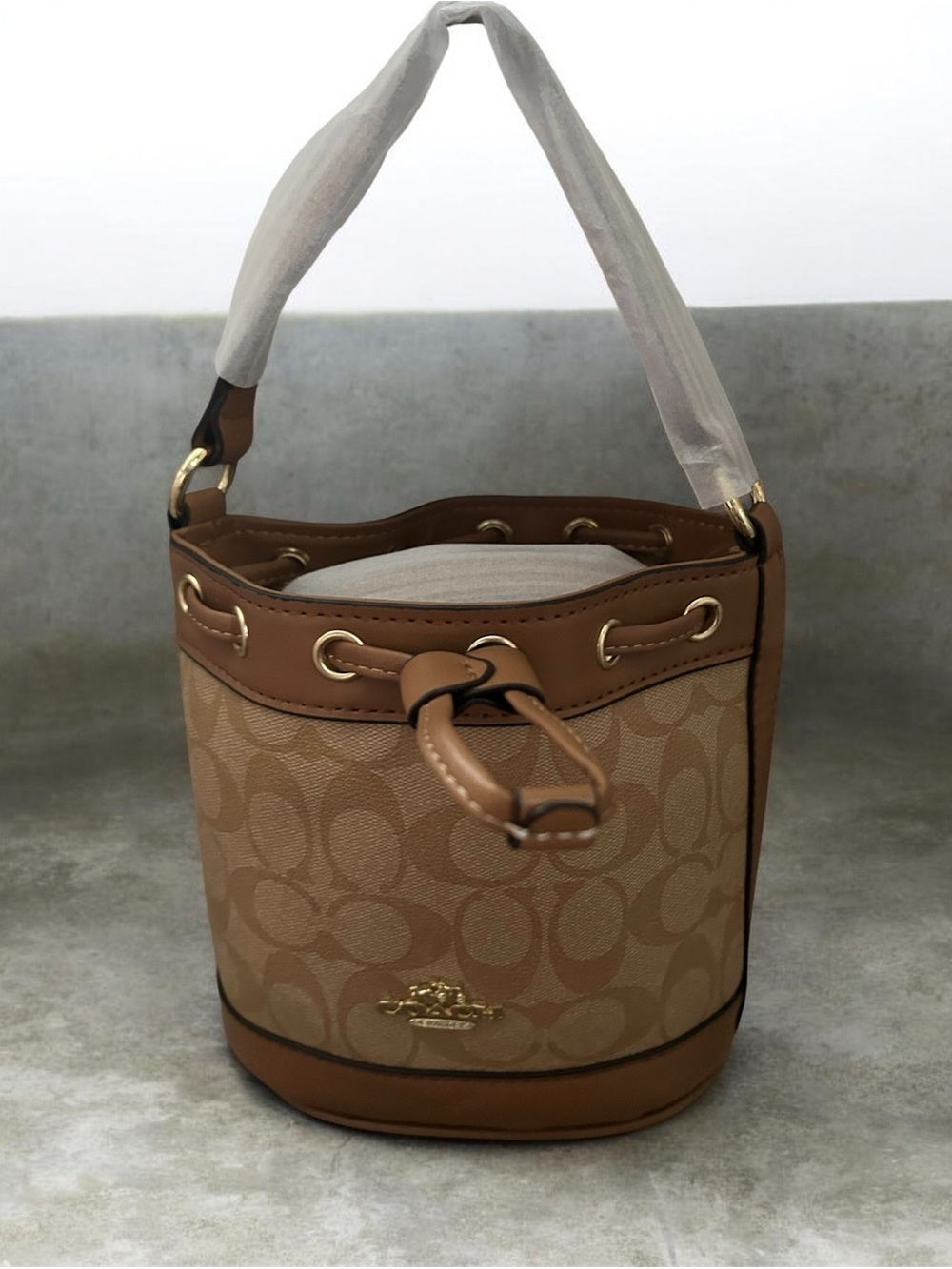 Inspired cute drawstring Bucket Bag in Brown